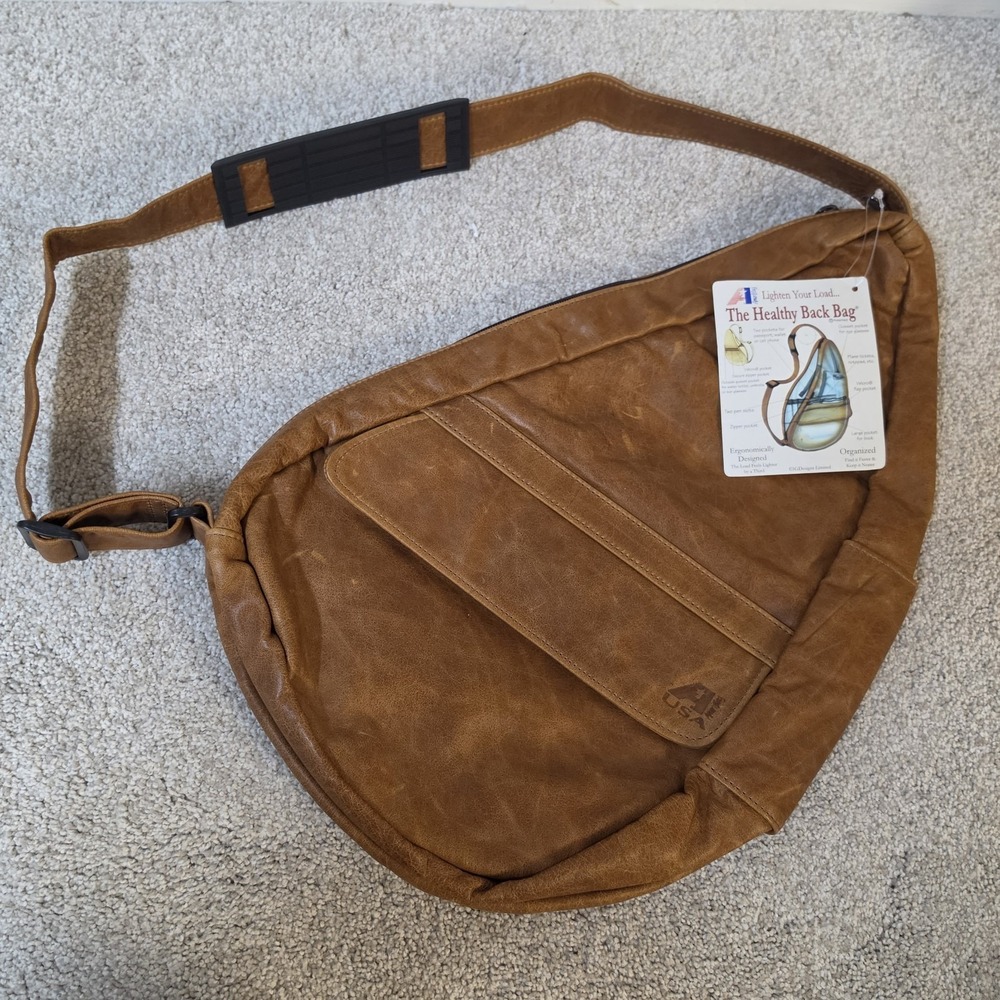 Vintage Ameribag The Healthy Back Bag Brown Leather Sling Bag Made in USA NWT